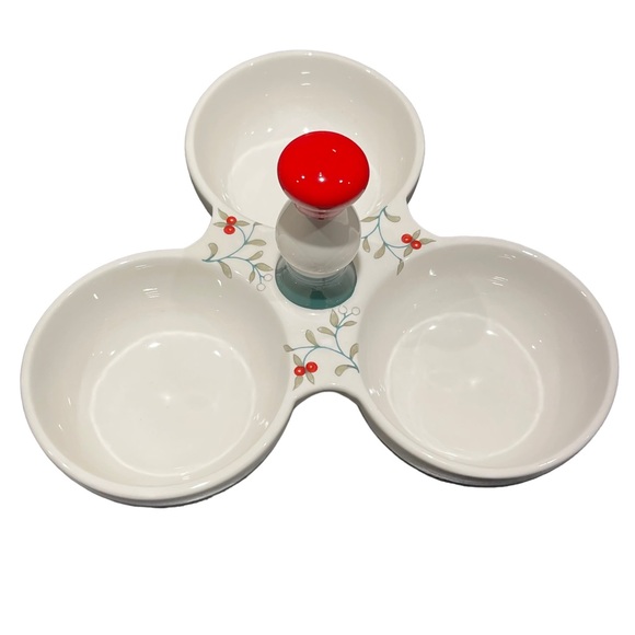Pfaltzgraff Winterberry Divided Dish Three Bowls  with Sculpted Handles EUC - Picture 3 of 8